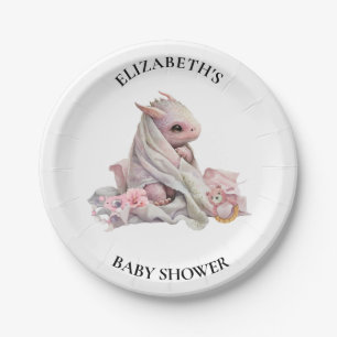 Assiettes En Carton Baby shower d'aquarelle rose dragon