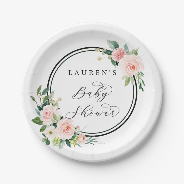 Assiettes En Carton Baby shower d'aquarelle rose pâle (Devant)