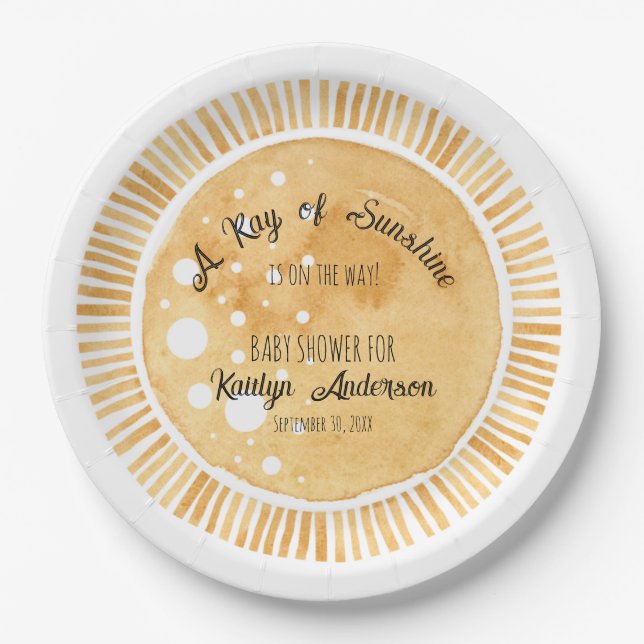 Assiettes En Carton Baby shower d'aquarelle Sun Little Ray (Devant)