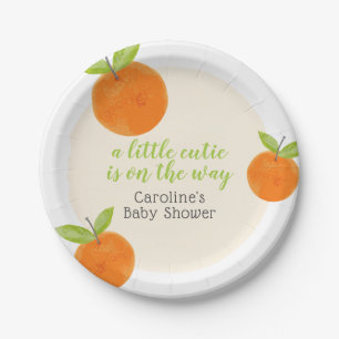 Assiettes En Carton Baby shower d'aquarelle vert orange Little Cutie