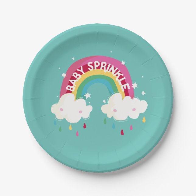 Assiettes En Carton Baby shower d'arrosage arc-en-ciel mou (Devant)