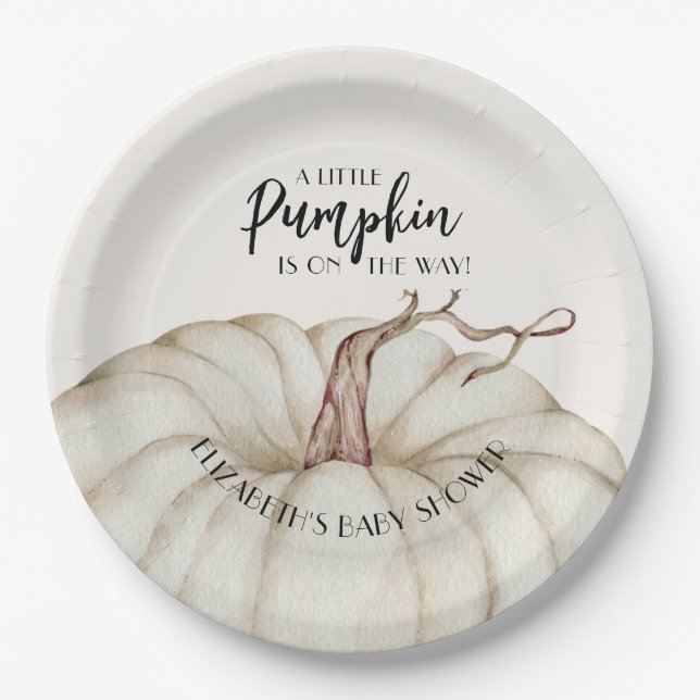 Assiettes En Carton Baby shower d'automne Citrouille blanc (Devant)