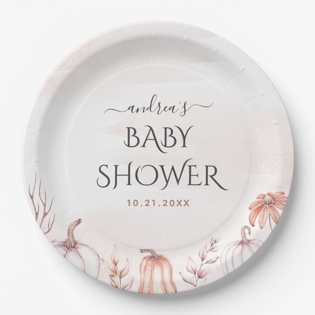 Assiettes En Carton Baby shower d'automne Citrouille doux et chaud (Devant)