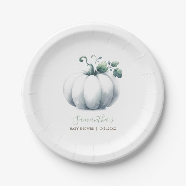 Assiettes En Carton Baby shower d'automne Citrouille neutre selon le s (Devant)