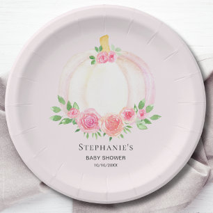 Assiettes En Carton Baby shower d'automne de la fille Citrouille rose
