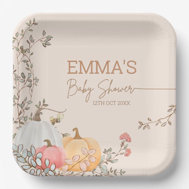 Assiettes En Carton Baby shower d'automne du Petit Citrouille (Recto)