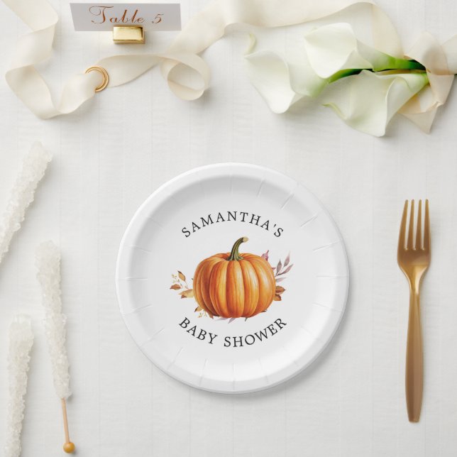 Assiettes En Carton Baby shower d'automne floral moderne (Mariage)