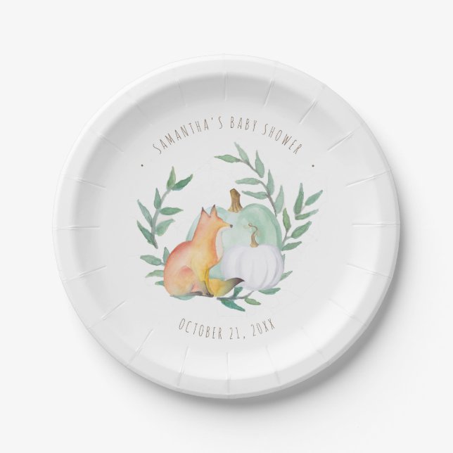 Assiettes En Carton Baby shower d'automne Fox et Citrouille (Devant)