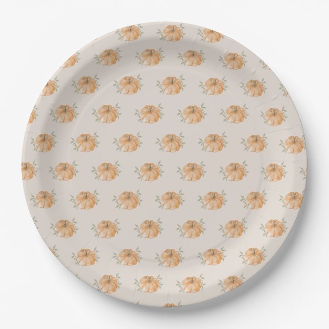 Assiettes En Carton Baby shower d'automne Orange Little Citrouille Mot (Devant)