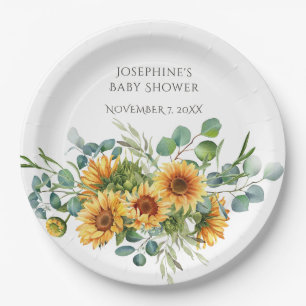 Assiettes En Carton Baby shower d'automne Sunflower Sunshine