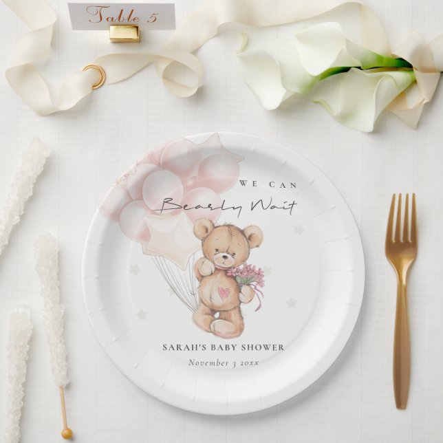 Assiettes En Carton Baby shower de ballon d'ours d'attente blanc mou (Mariage)