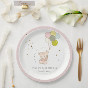 Assiettes En Carton Baby shower de ballon d'ours d'attente blanc mou