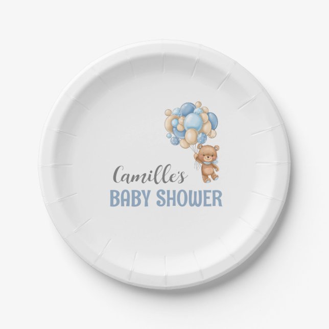 Assiettes En Carton Baby shower de ballon Teddy Bear (Devant)