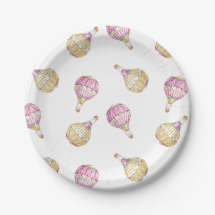 Assiettes En Carton Baby shower de ballons à air chaud rose or