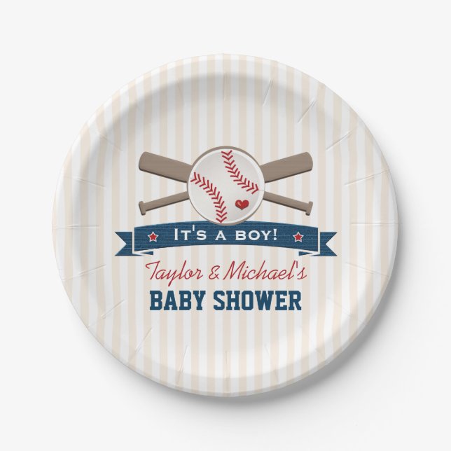 Assiettes En Carton Baby shower de baseball des chauves-souris travers (Devant)