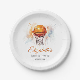 Assiettes En Carton Baby shower de basket-ball aquarelle