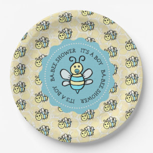 Assiettes En Carton Baby shower de Bee Boy au miel bleu