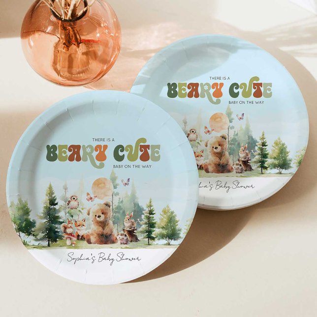 Assiettes En Carton Baby shower de bois de Beary Cute (Créateur téléchargé)