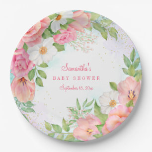 Assiettes En Carton Baby shower de bouquet de roses florales Ombre