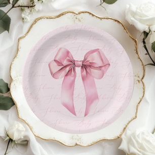 Assiettes En Carton Baby shower de calligraphie élégant Pink Bow