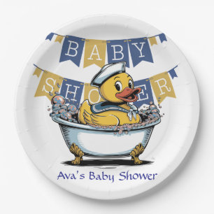 Assiettes En Carton Baby shower de canard en caoutchouc jaune et bleu