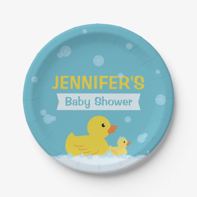 Assiettes En Carton Baby shower de canard en caoutchouc Neutre selon l (Devant)