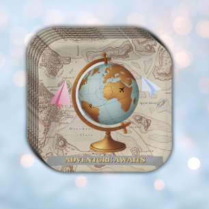 Assiettes En Carton Baby shower de cartes du monde Adventure Await