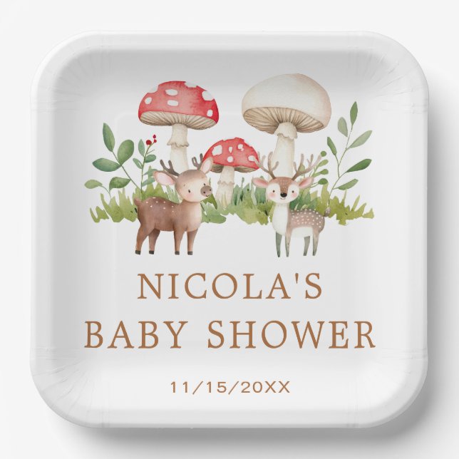 Assiettes En Carton Baby shower de cerfs de bois (Recto)