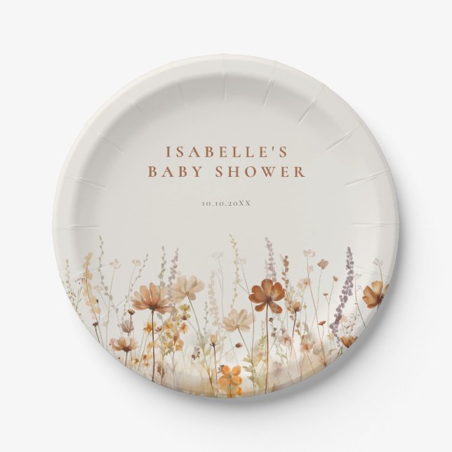 Assiettes En Carton Baby shower de champ Fleur sauvage d'automne (Devant)