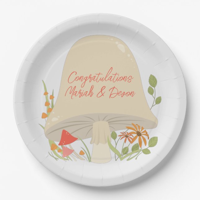 Assiettes En Carton Baby shower de champignons des bois (Devant)