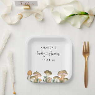 Assiettes En Carton Baby shower de champignons forestiers