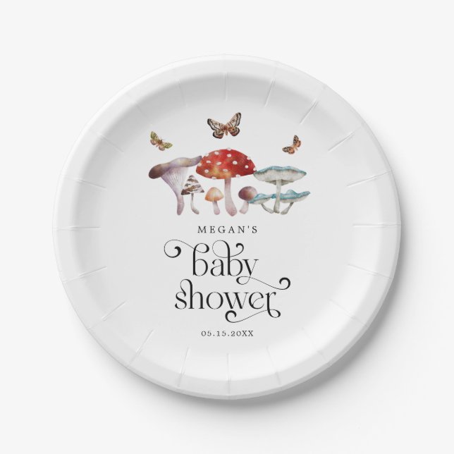 Assiettes En Carton Baby shower de champignons rustiques (Devant)
