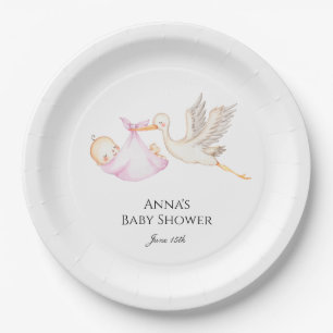 Assiettes En Carton Baby shower de cigogne rose bébé fille