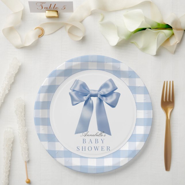 Assiettes En Carton Baby shower de coquette Blue Bow Ruban Boy (Mariage)