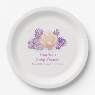 Assiettes En Carton Baby shower de coquillage de perles violet Retro