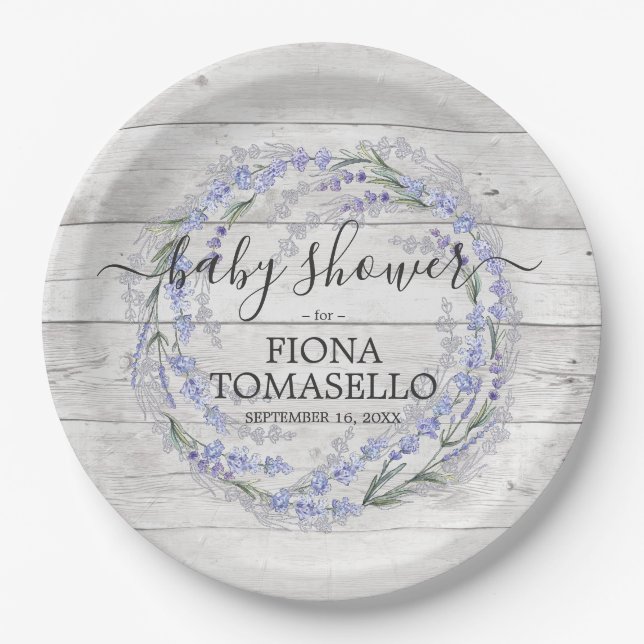 Assiettes En Carton Baby shower de couronnes florales en bois rustique (Devant)