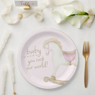 Assiettes En Carton Baby shower de cow-girl rose Vintage rocheuse