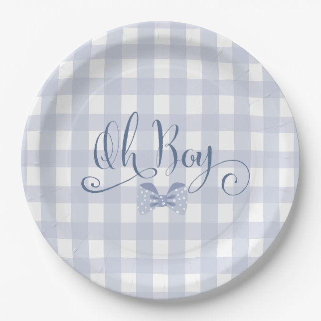 Assiettes En Carton Baby shower de cravate à arc bleu Little Man (Devant)