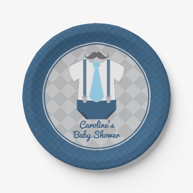 Assiettes En Carton Baby shower de Cravate Little Man Mustache (Devant)