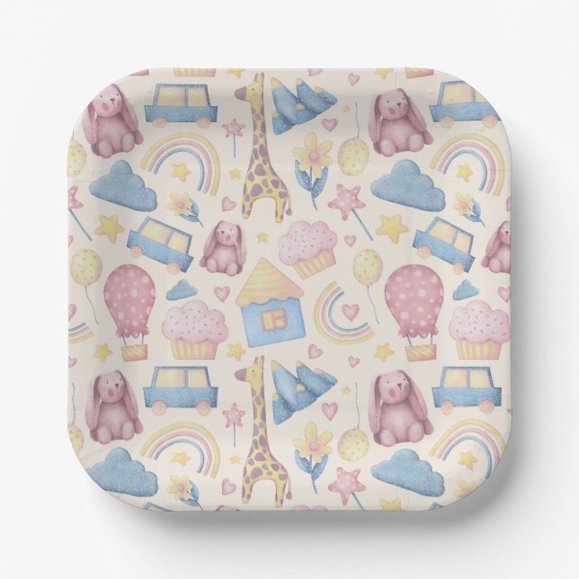 Assiettes En Carton Baby shower de Cute Boho (Recto)