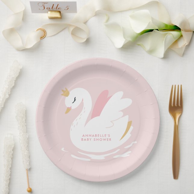 Assiettes En Carton Baby shower de cygne girly rose aqua mignon élégan (Mariage)