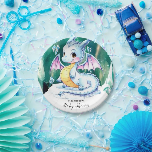Assiettes En Carton Baby shower de dragon blanc mignon (Fête)