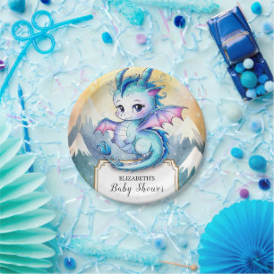 Assiettes En Carton Baby shower de dragon Whimsical Watercolor