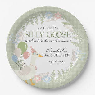 Assiettes En Carton Baby shower de En vichy floral d'oie soie verte