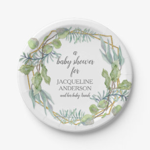 Assiettes En Carton Baby shower de feuillage de l'Eucalyptus Watercolo