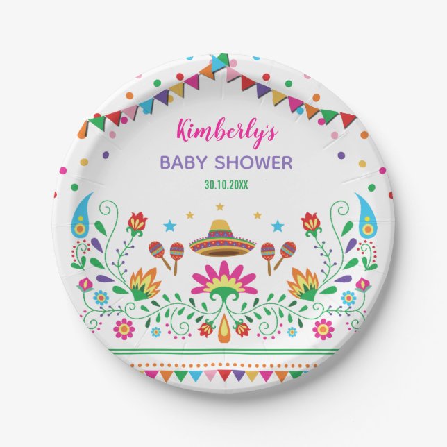 Assiettes En Carton Baby shower de fiesta/fête d'anniversaire florale (Devant)
