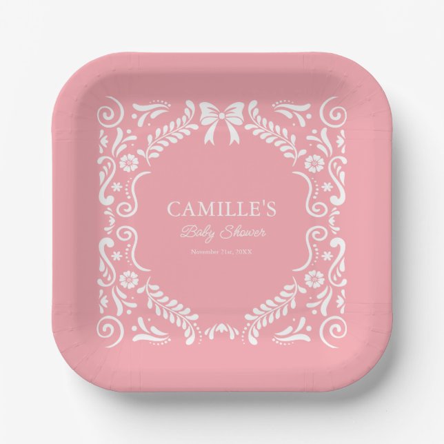 Assiettes En Carton Baby shower de Fiesta mexicain rose (Recto)