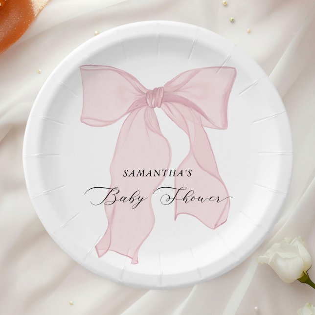 Assiettes En Carton Baby shower de fille à la cou rose (Créateur téléchargé)