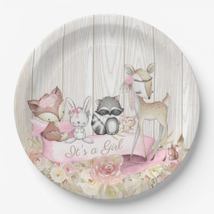 Assiettes En Carton Baby shower de fille animal de bois doux