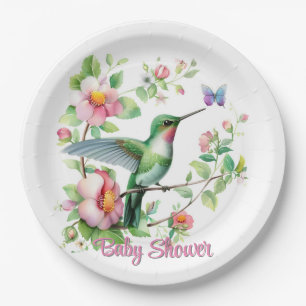 Assiettes En Carton Baby shower de fille aux colibris et aux papillons